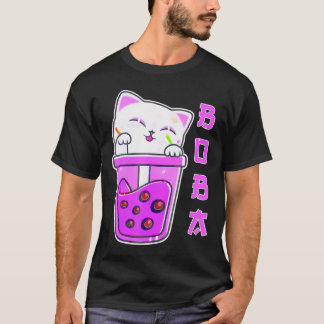 T-shirt Cute Kawaii Chat Boba Buble Thé Anime Japonais Nek