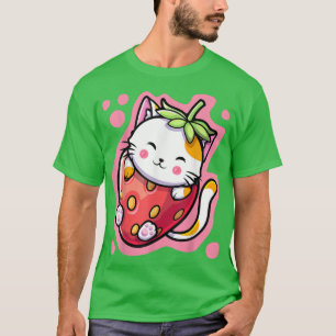 T-shirt Cute Kawaii Chat Lait Fraise Anime Japonais Wom