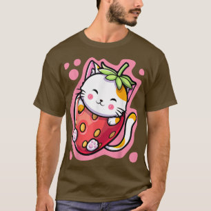 T-shirt Cute Kawaii Chat Lait Fraise Anime Japonais Wom