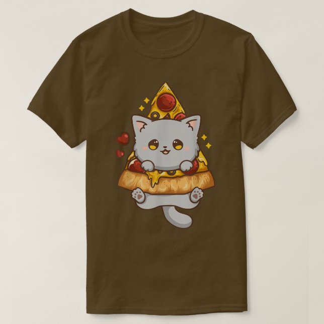 T-shirt Cute Kawaii Chat Pizza Anime  (Design devant)