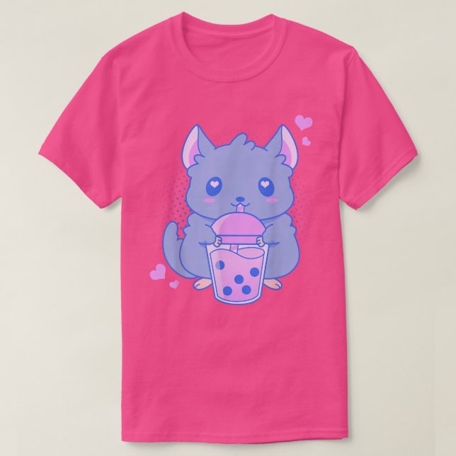 T-shirt Cute Kawaii Chinchilla Drinking Bubble Tea - Boba  (Design devant)