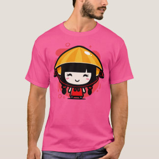 T-shirt Cute Kawaii Chinoise fille en Chi traditionnel Att