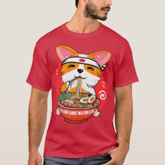 T-shirt Cute Kawaii Corgi Ramen Japonais Manga Anime Cadea