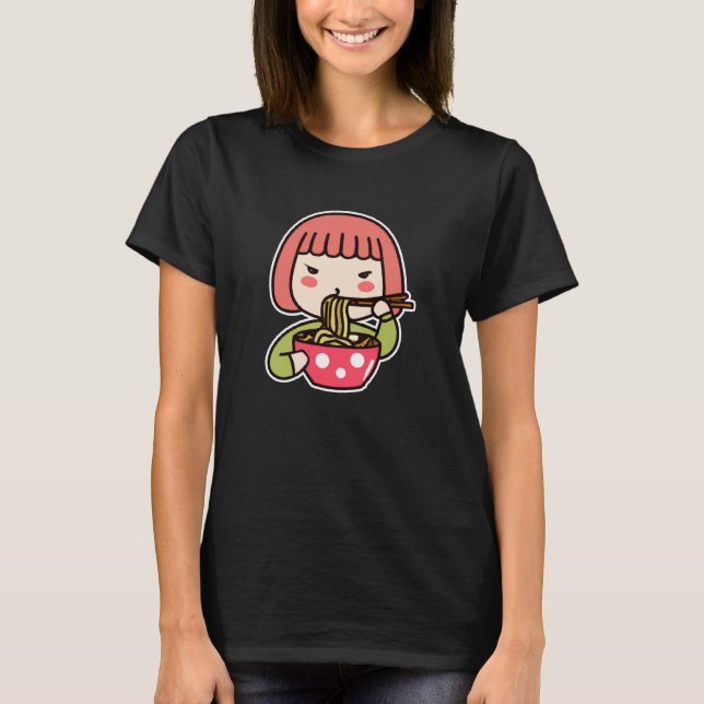 T-shirt Cute Kawaii Fille manger Ramen (Devant)