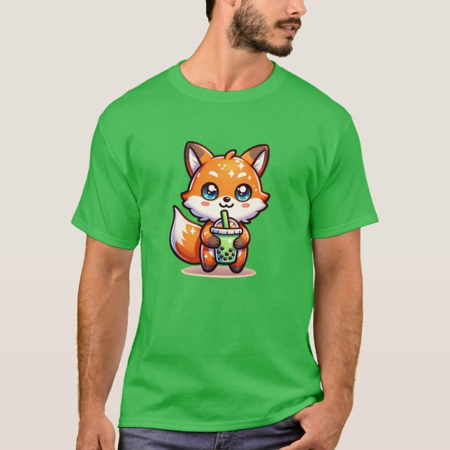 T-shirt Cute Kawaii Fox avec thé bulle Personnalisé (Devant)