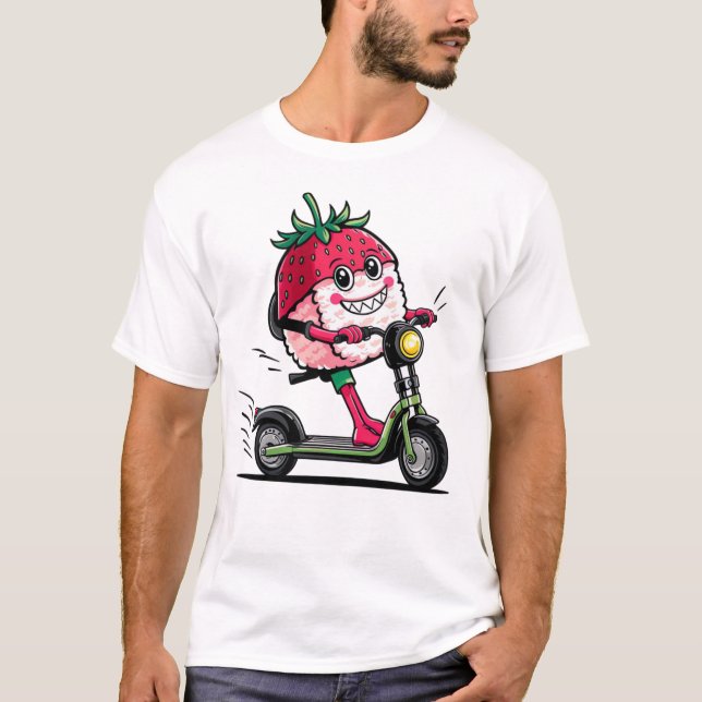 T-shirt Cute kawaii fraise sushi Scooter Livrer (Devant)