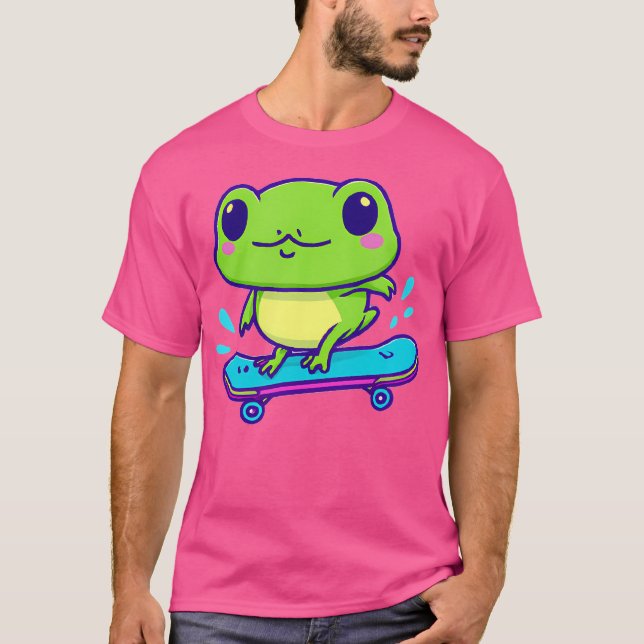 T-shirt Cute Kawaii Frog Sur Skateboard (Devant)