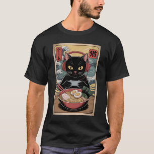 T-shirt Cute Kawaii Gamer Chat Funny Ramen Retro Japonais