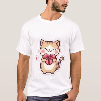 T-shirt Cute Kawaii Ginger Cat Holding Heart Gift Box ✨💖
