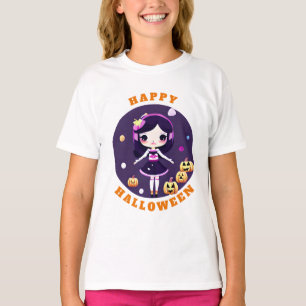 T-shirt Cute Kawaii Girl en Halloween Citrouille