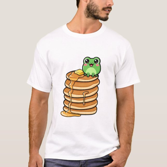 T-shirt Cute Kawaii Green Frog Sitting on Giant Stack (Devant)
