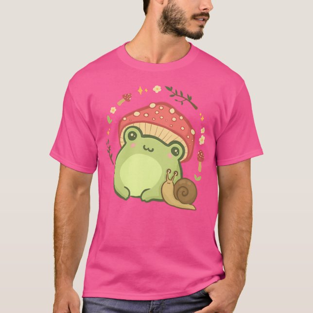 T-shirt Cute Kawaii Grenouille Avec Toadstool Casquette De (Devant)