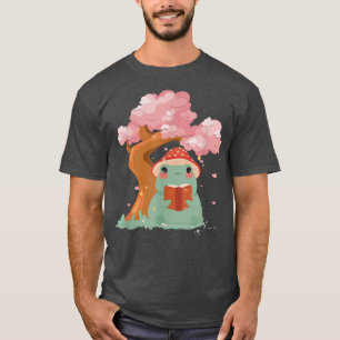 T-shirt Cute kawaii grenouille lecture Sakura Cherry Bloss