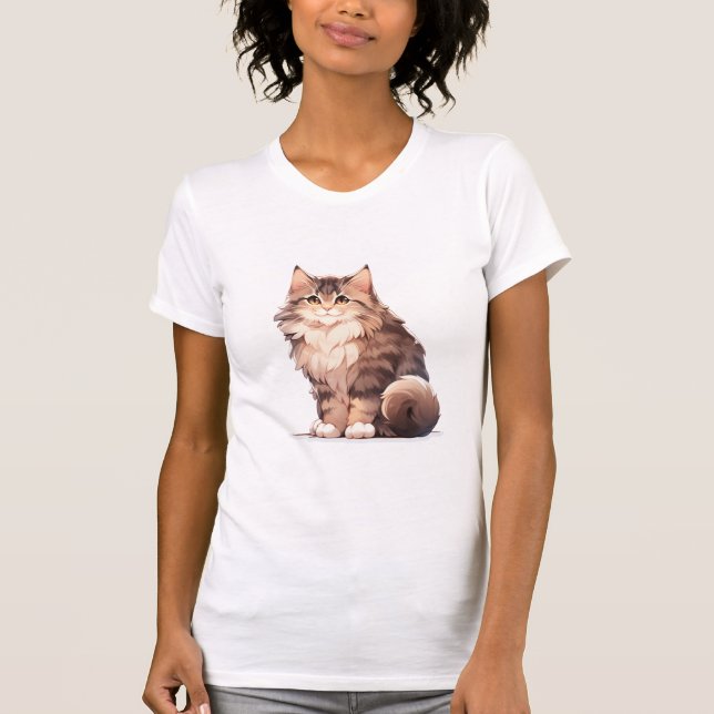 T-shirt Cute Kawaii Maine Coon Big Chat (Devant)