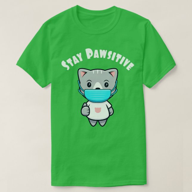 T-shirt Cute Kawaii Masque Visage Chat Kitty Pawsitive (Design devant)