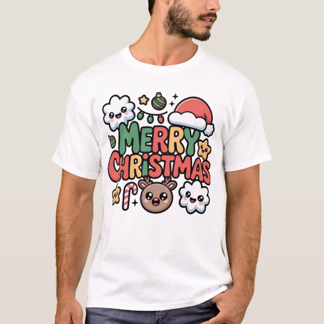 T-shirt Cute Kawaii Merry Christmas Holiday Cartoon T-Shir (Devant)