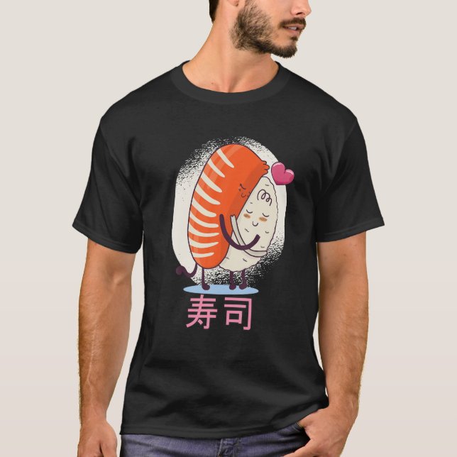 T-shirt Cute Kawaii Nigiri Sushi Hugging - Funny Japanese (Devant)
