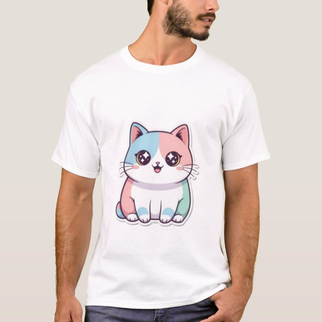T-shirt Cute Kawaii Pastel Cat Sticker Sparkle Eyes Kitty✨ (Devant)