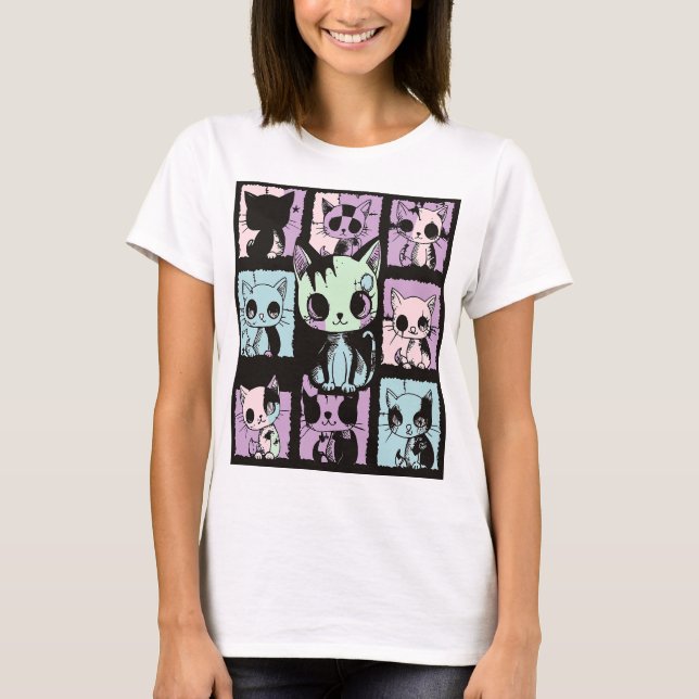 T-shirt Cute Kawaii Pastel Goth Patchwork Gothique Déplais (Devant)