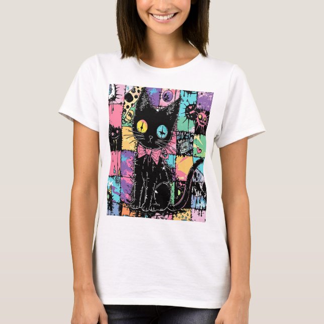 T-shirt Cute Kawaii Pastel Goth Patchwork Gothique Déplais (Devant)