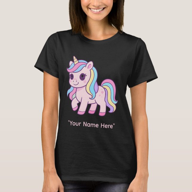 T-shirt Cute Kawaii Pastel Unicorn Rainbow Girls Birthday  (Devant)