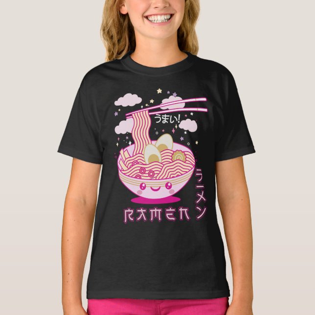 T-shirt Cute Kawaii Ramen Anime nouilles Ramen Filles, Ado (Devant)