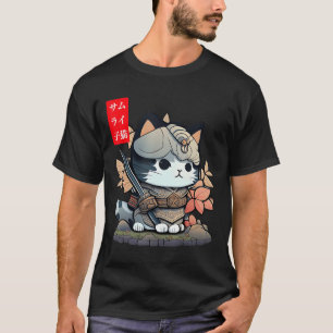 T-shirt Cute Kawaii Samurai Guerrier Kawaii Chat Japonais 