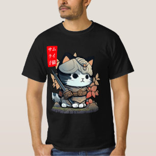 T-shirt Cute Kawaii Samurai Guerrier Kawaii Chat Japonais
