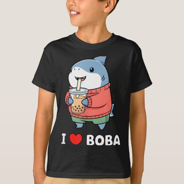 T-shirt Cute Kawaii Shark Boba Tea Funny Bubble Tea Lover  (Devant)