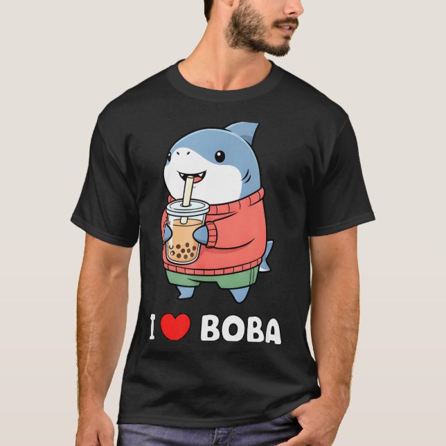 T-shirt Cute Kawaii Shark Boba Tea Funny Bubble Tea Lover  (Devant)