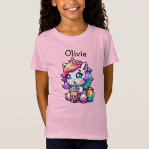 T-Shirt Cute Kawaii Unicorne avec thé bulle Personnalisé