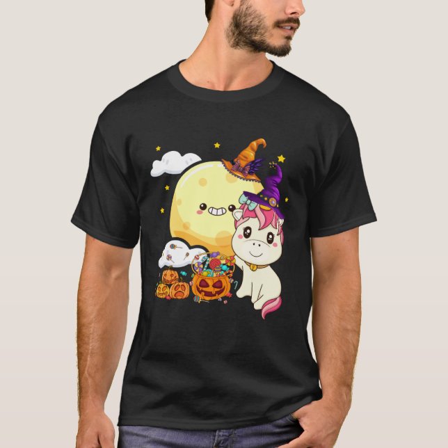 T-shirt Cute Kids Witch Unicorn Girls Halloween (Devant)