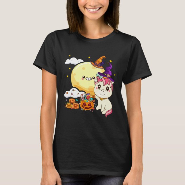 T-shirt Cute Kids Witch Unicorn Girls Halloween (Devant)