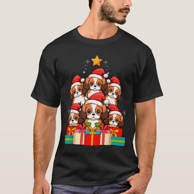 T-shirt Cute King Charles Cavalier Le Dog Christmas Tree X (Devant)