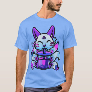 T-shirt Cute Kitsune Anime Boba Japonais Buble Thé Fox Ka