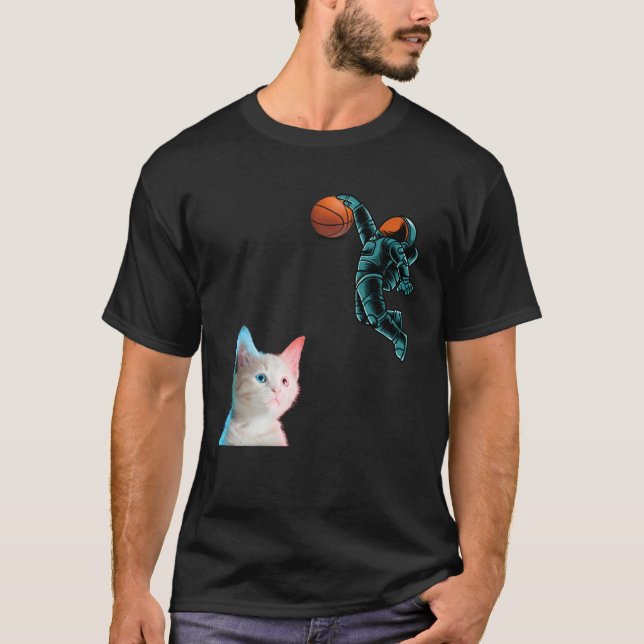 T-shirt Cute Kitten Astronaut Playing Basketball For Cat (Devant)