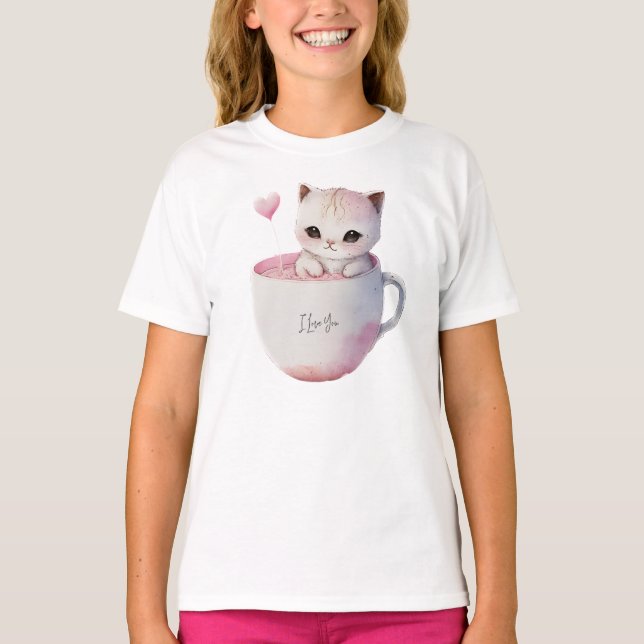 T-shirt Cute Kitten avec Coeur de Balloon (Devant)
