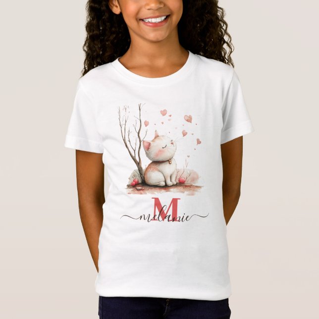 T-Shirt Cute Kitten avec Coeurs Enfants Retour à l'école (Devant)
