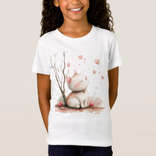 T-Shirt Cute Kitten avec Coeurs Enfants Retour à l'école