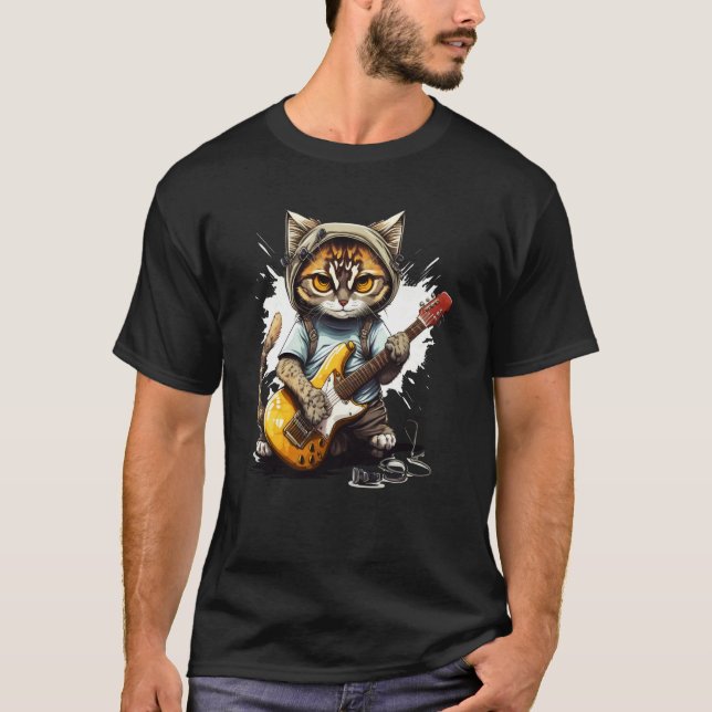 T-shirt Cute Kitten Cat Playing Guitar  1 (Devant)