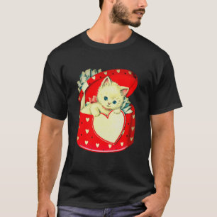 T-shirt Cute Kitten Coeur Vintage Chat Retro Kitty