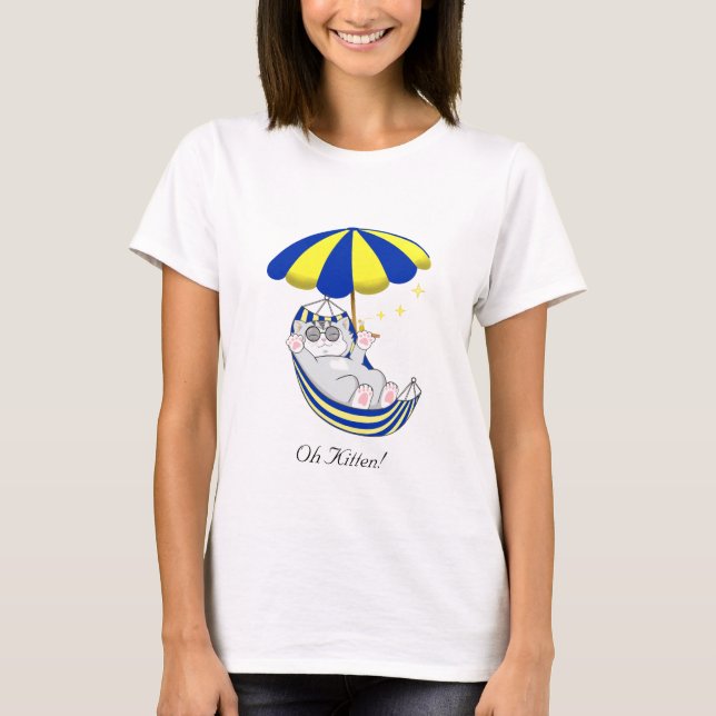 T-shirt Cute Kitten en Hamac bleu et jaune (Devant)
