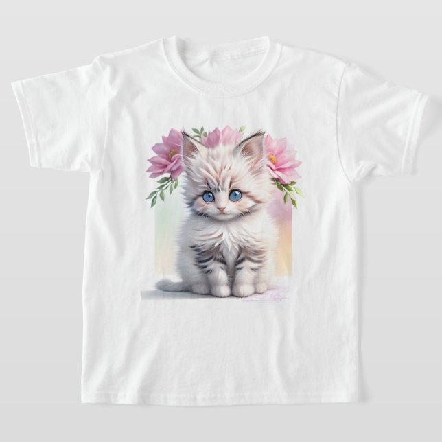 T-shirt Cute Kitten et Fleurs (Poser)