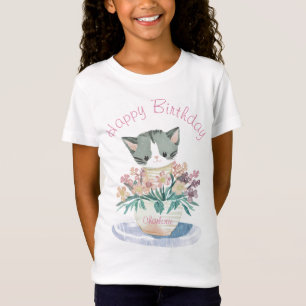 T-Shirt Cute Kitten   Joyeuse fille d'anniversaire blanc