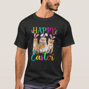 T-shirt Cute Kitten Joyeux Pâques Trois Chat Portant Bunny