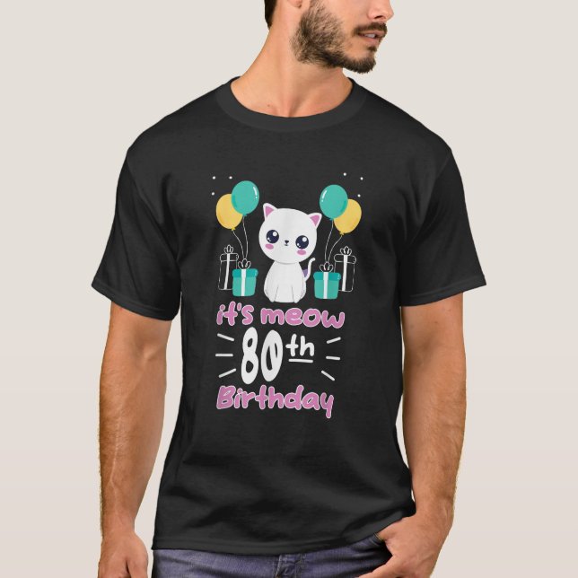 T-shirt Cute Kitten Kitty Chat 80e Anniversaire Animaux de (Devant)