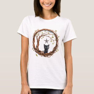T-shirt Cute Kitten noir regarder une étoile