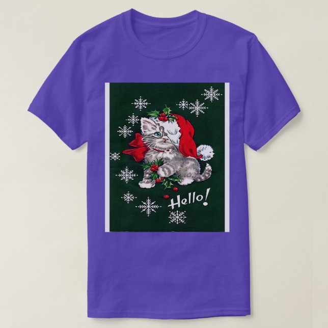 T-shirt Cute Kitten Red Bow Snowflakes (Design devant)