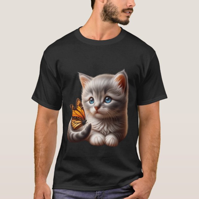T-shirt Cute Kitten with Butterfly on Tail Art  ✨🐾🦋 (Devant)
