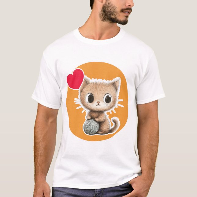 T-shirt Cute Kitten with its Yarn ball (Devant)